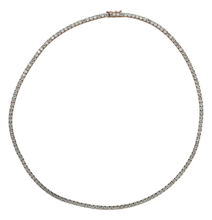 Diamonds Straight Line Tennis Necklace: Diamonds Straight Line Tennis Necklace -V32529-1 An elegant straight line tennis necklace crafted in 18k rose gold, featuring 173 round brilliant diamonds totaling approximately 7 carats. The diamonds