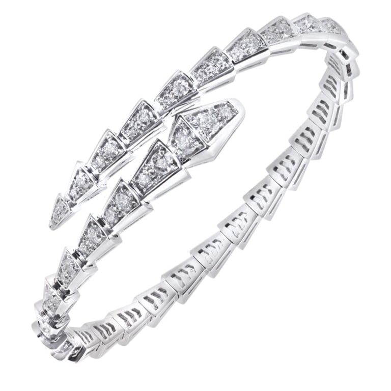 18k White Gold Bvlgari Serpenti Diamond Bracelet: 18k White Gold Bvlgari Serpenti Viper Diamond Bracelet - V51995 A bold and sophisticated interpretation of Bvlgari’s legendary serpent motif, this Serpenti Viper diamond bracelet coils gracefully ar
