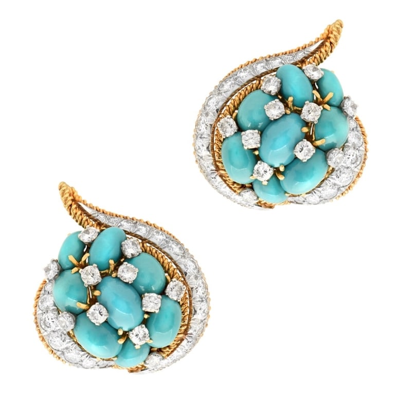 David Webb Turquoise 3.50ct Stuf Earrings: David Webb Turquoise 3.50ct Stuf Earrings -V48478 A bold and iconic creation, these David Webb turquoise and diamond stud earrings embody the designer’s celebrated fusion of vibrant color and sculpt