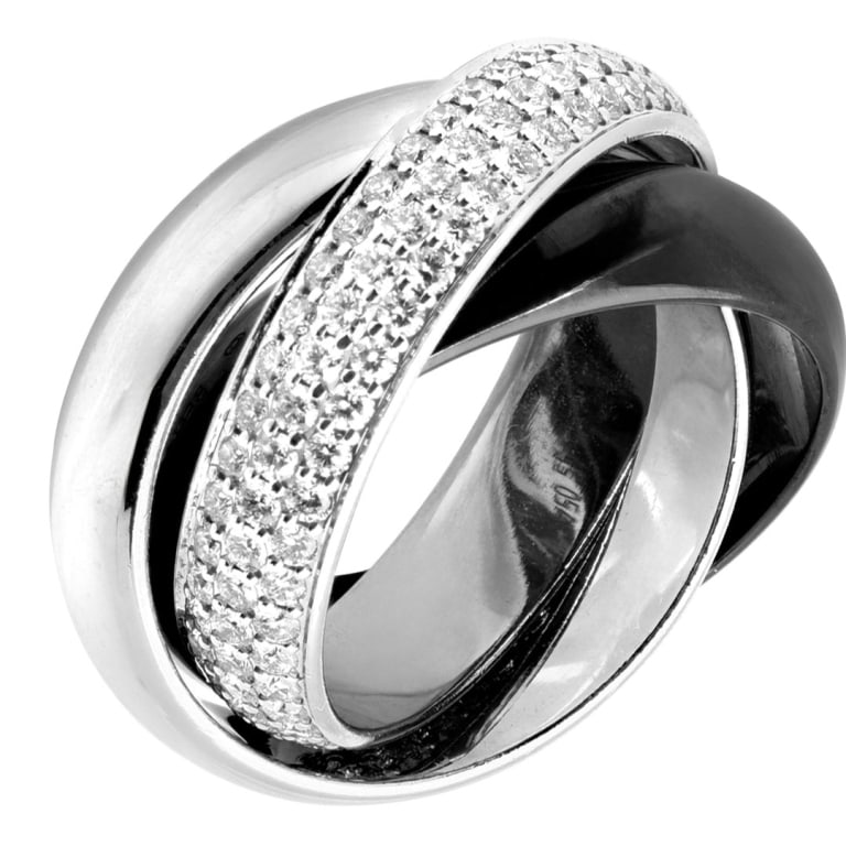 18k Cartier Diamond Trinity Ring: 18k Cartier Diamond Trinity Ring- V52013 A timeless symbol of love, unity, and enduring elegance, this Cartier Diamond Trinity Ring showcases the Maison’s iconic interlocking bands reimagined in lum
