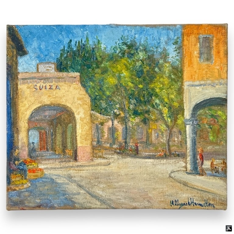 Hildegarde Hamilton (1898-1970) Oil/Canvas: Hildegarde Hume Hamilton, American (1898 - 1970) Impressionist oil on canvas "St Lucia". Signed lower right. Canvas measures 15" x 18", unframed. Overall good condition no crazing or restoration. 3422