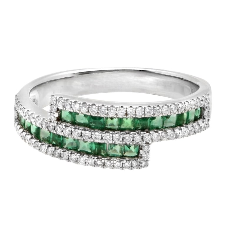 18k White Gold Emerald and Diamond Ring: 18k White Gold Emerald and Diamond Ring- V51378 A vibrant blend of color and brilliance, this emerald and diamond ring beautifully showcases the elegance of fine gemstones set in luminous 18k white go