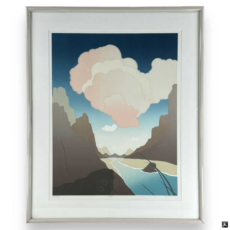 David Reed (b. 1946) Signed Lithograph: David Reed, American/California (b. 1946) Color Lithograph "Cloud Valley". Pencil signed, titled and numbered 403/475 in lower margin. Framed under glass screen. In very good condition. Measures 27" x
