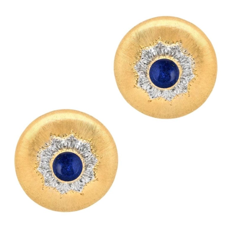 18k Yellow Gold Buccellatti Lapis Earrings: 18k Yellow Gold Buccellatti Lapis Earrings -V51398 A stunning example of Buccellati’s signature artistry, these 18k yellow gold lapis earrings showcase the house’s renowned craftsmanship and
