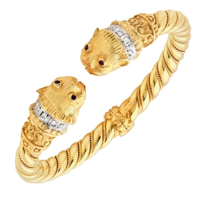 Greek Bangle Bracelet: Greek Bangle Bracelet -V51452 Bold, sculptural, and timeless, this 18k yellow gold Greek bangle bracelet captures the elegance and symmetry of ancient Hellenic design. Weighing a substantial 53.80 gra