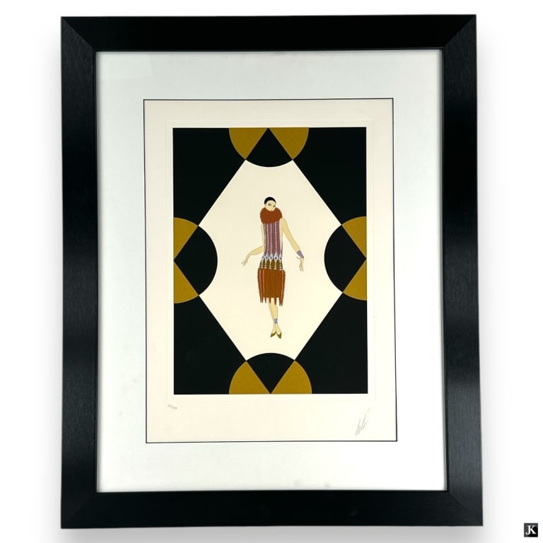 Erte (1892-1990) Signed Serigraph: Romain (Erte) De Tirtoff, Russia/New York/France (1892 - 1990) Color serigraph "Manhattan Mary V". Pencil signed and numbered 241/300. Gallery framed and under glass screen. Good condition. Measures 1