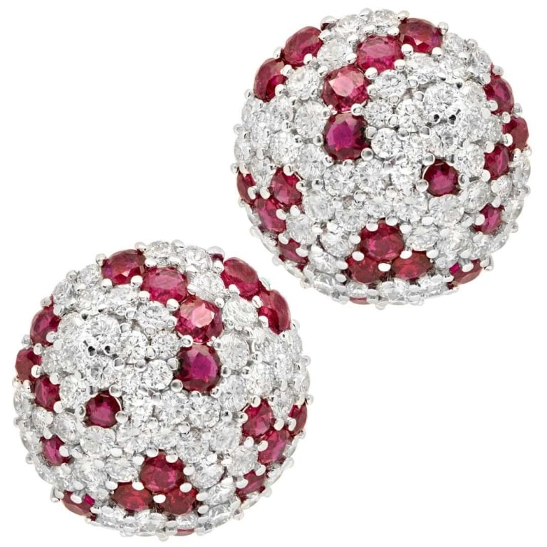 Diamond and Ruby Earrings: Diamond and Ruby Earrings - V51389 A dazzling fusion of fire-red brilliance and luminous sparkle, these diamond and ruby earrings are a bold and elegant statement of luxury. Crafted in 18k white