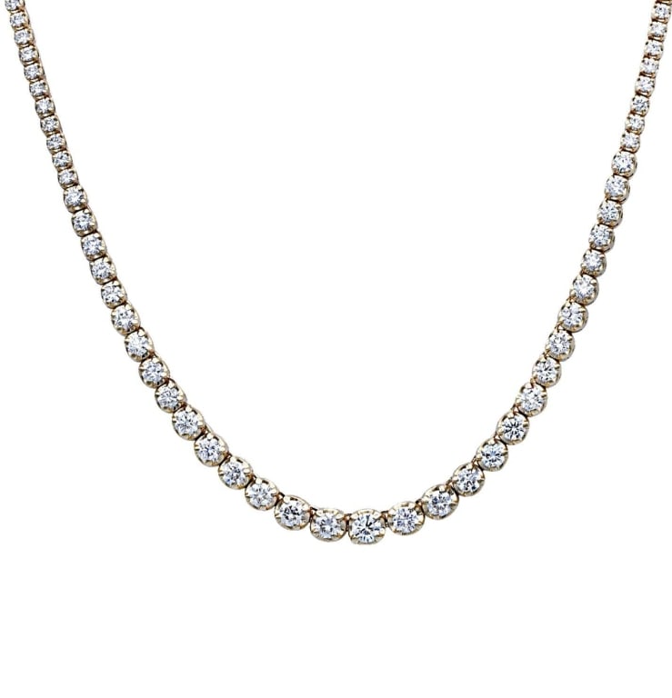 6.70 Ct Yellow Gold Diamond Riviere Necklac: 6.70 Ct Yellow Gold Diamond Riviere Necklace with 146 Brilliant Cut Diamonds SKU: 37981 Experience unparalleled elegance with the Vivid Diamonds 6.70 Carat Diamond Riviere Necklace. Beautifully crafte