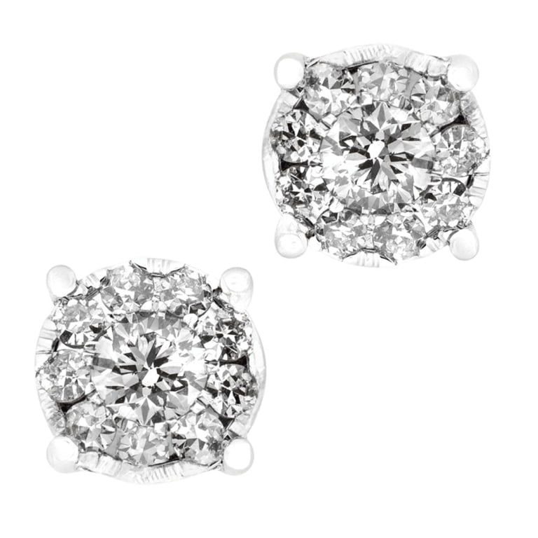 White Gold 1.55ct Diamond Stud Earrings: White Gold 1.55ct Diamond Stud Earrings – V50909 Classic and radiant, these 14k white gold earrings feature 20 round brilliant diamonds totaling 1.55 carats. Graded G–H in color and SI in clarity,