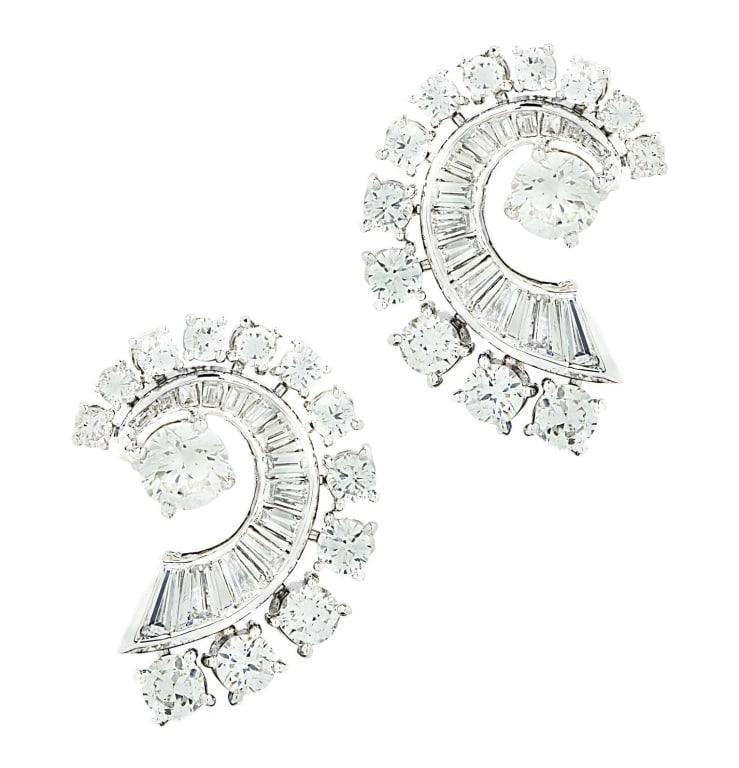 Mid Century 4 Carat Platinum Diamond Earrings (1 of 3)