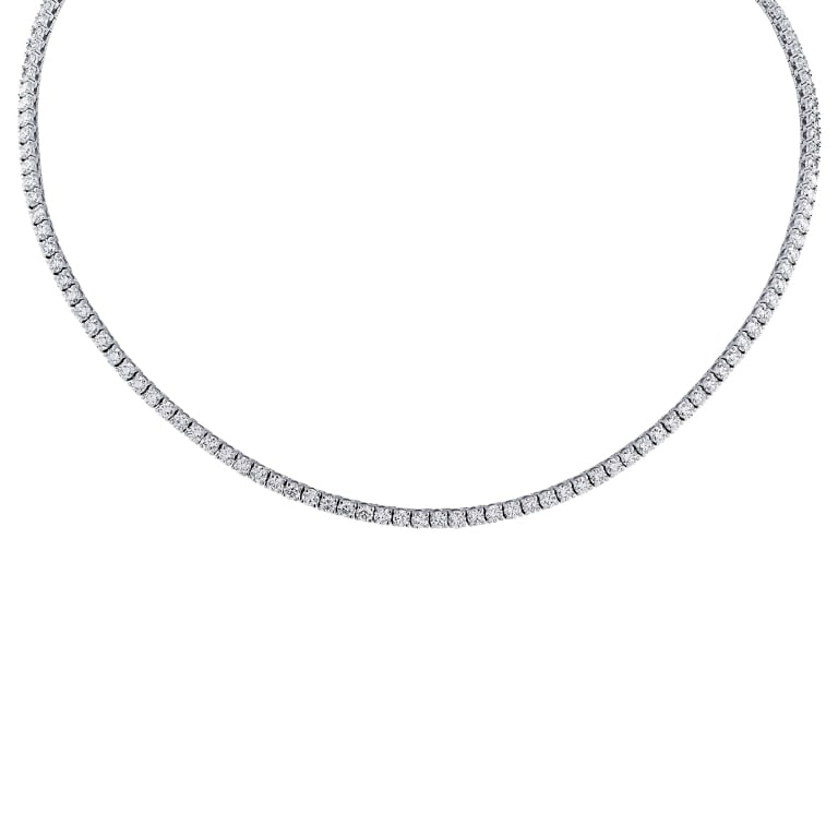 7.40 Ct Diamond Tennis Necklace in White Gold: 7.40 Ct Diamond Tennis Necklace in White Gold - 185 Brilliant Cut Diamonds, 17 Inch SKU: 38437 Elevate your elegance with the 7.40 Carat Straight Line Diamond Tennis Necklace, a stunning piece that em