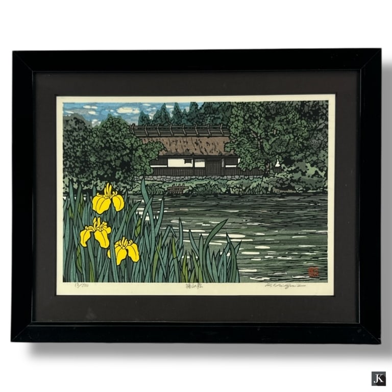 Katsuyuki Nishijima(b. 1945) Woodblock Print: Artist: Nishijima, Katsuyuki, Japanese, (b. 1945) woodblock print "Canal of Sasayama". Signed/numbered: in pencil, 13/500. In good condition. Image measures 10" x 15" Frame measures 16-1/4" x 20-1/2"