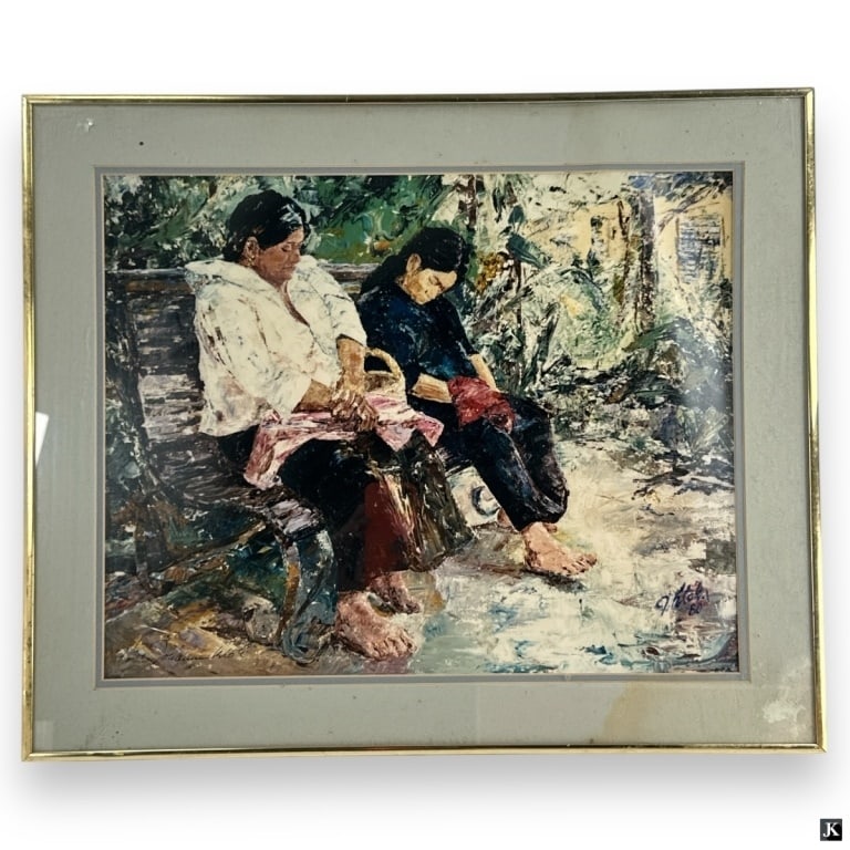 Artist Unknown Signed 1980 Color Print "Two Women" (1 of 3)