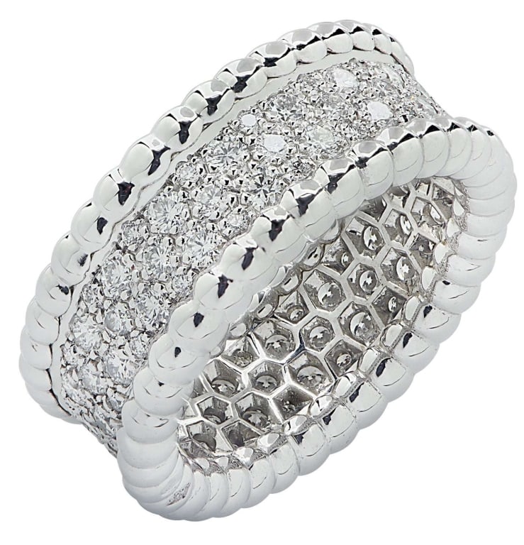 Van Cleef & Arpels Perlee Diamond 3 row Pave Band: Van Cleef & Arpels Perlee Diamond 3 row Pave Band -V39375-1 SKU: 39375-1 A refined symbol of modern elegance, this Van Cleef & Arpels Perlée diamond band showcases the Maison’s iconic blend of