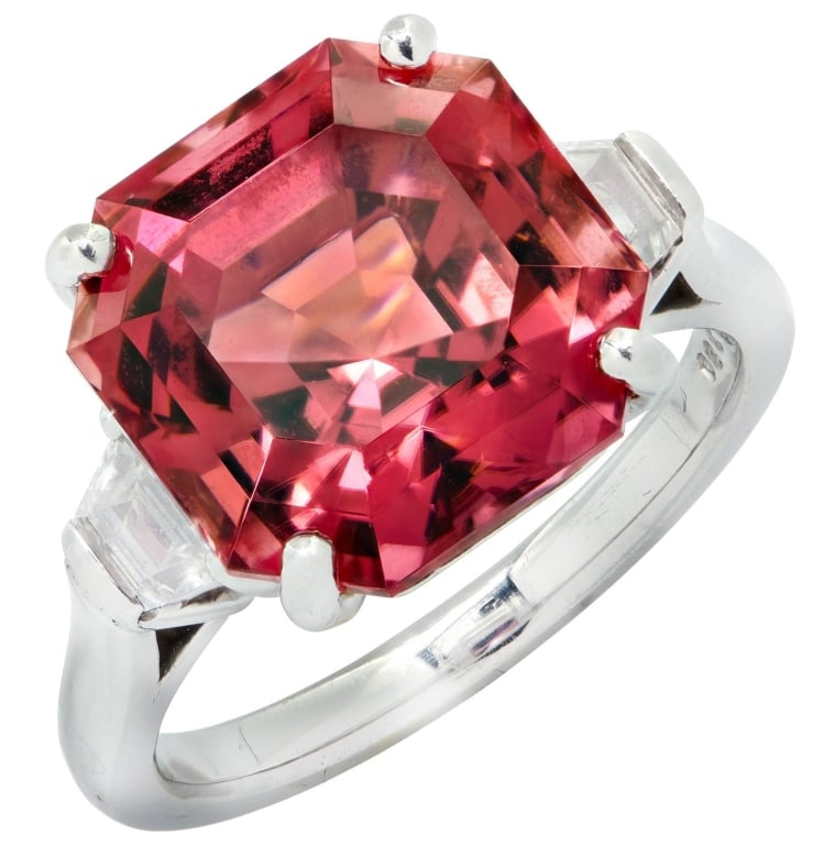 Oscar Heyman 9.8 Carat Rubelite & Diamond Ring: Oscar Heyman 9.8 Carat Ascher Cut Rubelite & Diamond Ring - V46405-1 SKU: 46405-1 A masterpiece of color and craftsmanship, this Oscar Heyman platinum ring highlights the brand’s legendary
