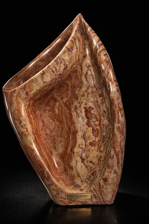 James Meade Marble Sculpture: James Meade marble sculpture "Recherche". Plaque with Artist name and title. In good condition. 24 inches high x 14 inches wide.