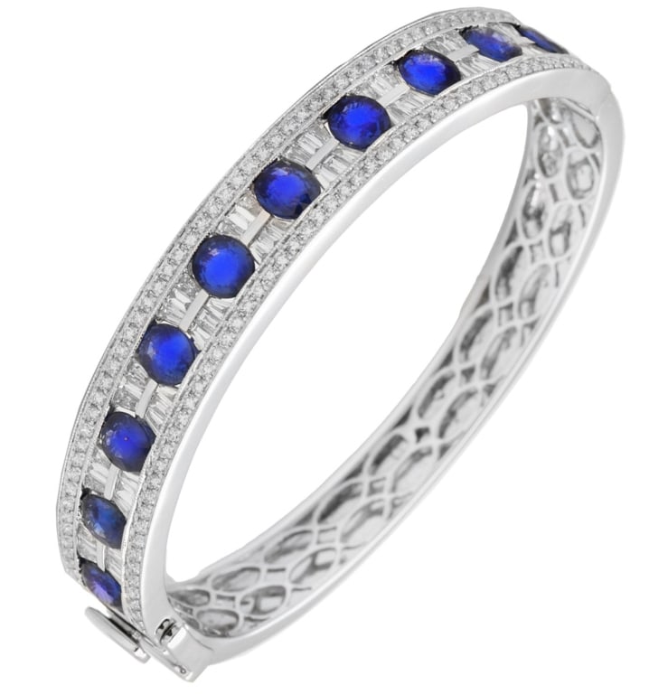 8.08ct Sapphire & 3.36ct Diamond Bracelet: Exquisite 8.08ct Sapphire & 3.36ct Diamond Bracelet in White Gold SKU: 48577 Elevate your elegance with the exquisite Sapphire and Diamond Bracelet, a true masterpiece from Vivid Diamonds. This