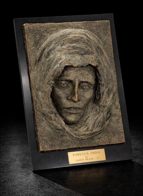 James Meade Circa 72 Forever India: James Meade Circa 72 Forever India. Bronze on Wooden Plinth. Total Measures 16 inches high x 10 1/2 inches wide.