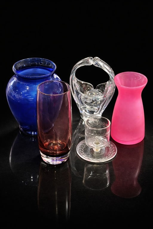 (5) Five Vases Art Glass: (5) Five Vases Art Glass. Measures 8 inches high.