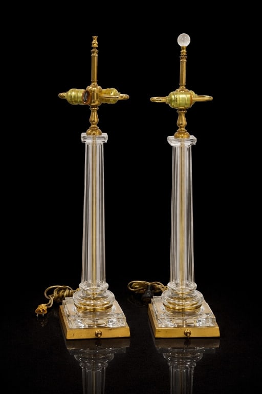 Crystal & Brass Lamps: Crystal & Brass Lamps. Measures 29 inches high. Possibly Baccarat.