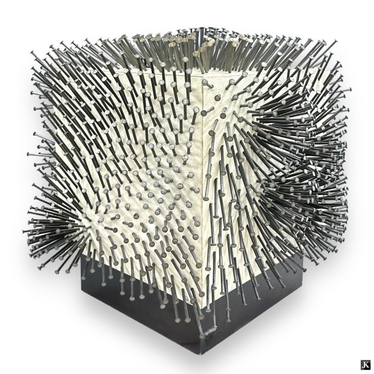 Brutalist Nails In Wooden Box Sculpture (1 of 5)