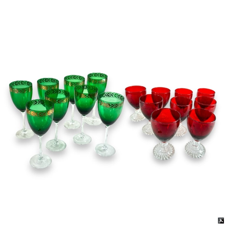 Collection Of Red & Green Handblown Wine Glasses (1 of 5)