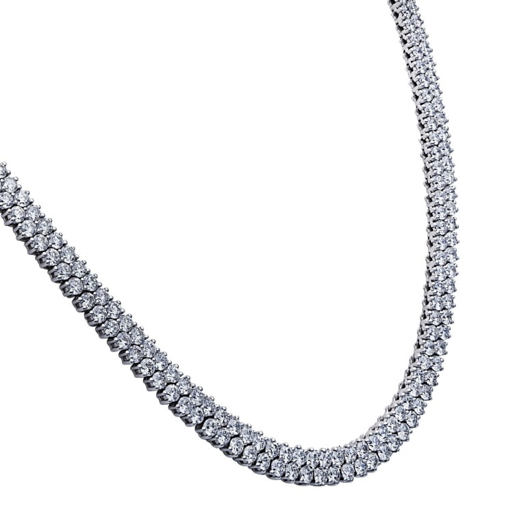 18.41 Ct Double Row Tennis Necklace: 18.41 Ct Double Row Tennis Necklace in 14K White Gold - 336 Brilliant Cut Diamonds SKU: 38306 Introducing the18.41 Carat Diamond Double Row Tennis Necklace, a luxurious piece that effortlessly