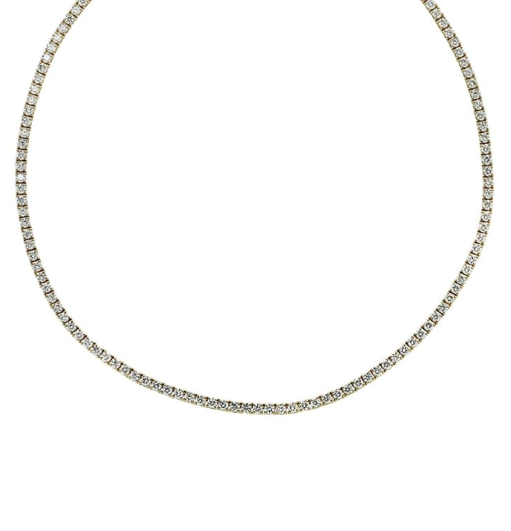 18.20 Ct Straight Line Diamond Tennis Necklace: 18.20 Ct Straight Line Diamond Tennis Necklace in Yellow Gold - 125 Brilliant Cut Diamonds SKU: 38429 Experience the epitome of luxury with the Vivid Diamonds 18.20 Carat Straight Line Diamond Tennis