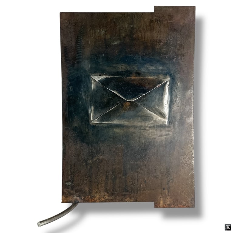 Peicher Welded Metal Sculpture "Envelope, '99": Peicher Welded Metal Sculpture "Envelope, '99". Signed and dated verso. Good condition. Measures 17" H x 11-3/8" W. 32960 1A