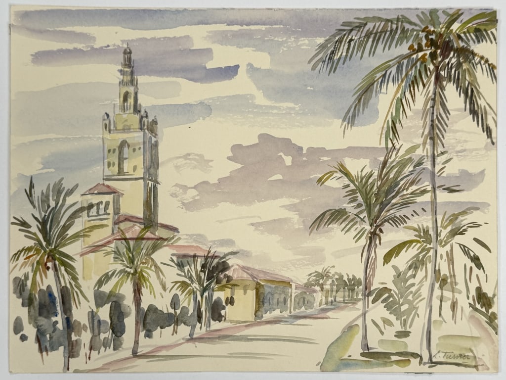 L. Turner (20th c.) Watercolor/Paper: L. Turner (20th c.) watercolor on paper "City Scene". Signed lower right. Minor wear along the edges of the work, otherwise in good condition. Measures 12" x 16" 1A