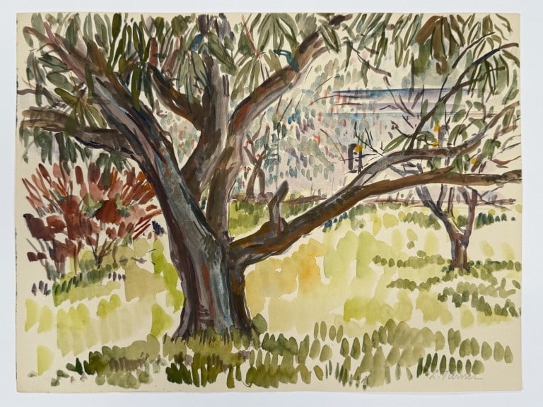 L. Turner (20th c.) Watercolor/Paper: L. Turner (20th c.) watercolor on paper "Tree". Signed lower right. In good condition. Measures 12" x 16" 1A