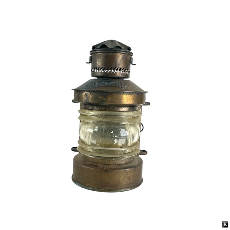 Antique Toplight Nautical Lantern: Antique Toplight Nautical Lantern. Antique condition consistent with age, no breaks in glass. Measures 9-1/2" H. 32897 1A