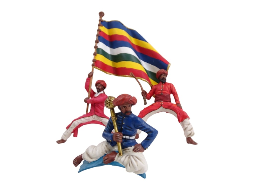 W Britain Delhi Durbar Jaipur Elephant w/ Bearer: W Britain Delhi Durbar Jaipur Elephant w ith Standard Bearer. New in box. With papers. Box measures 8" x 12" x 8-3/4". 33993 1A