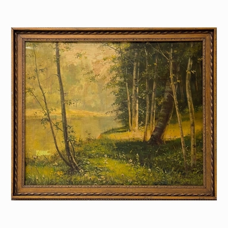 Nikolay Nikanorovich Dubovskoy Oil/Canvas: Attributed : Nikolay Nikanorovich Dubovskoy (Russian, 1859–1918) Medium: Oil on canvas Subject: Landscape scene Signature: lower right Measures: 25" H x 31" W Framed Dimensions: Approx. 30" H x 36"