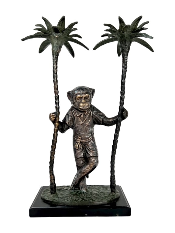 Vintage Bronze Monkey Palm Tree Candle Holder (1 of 4)