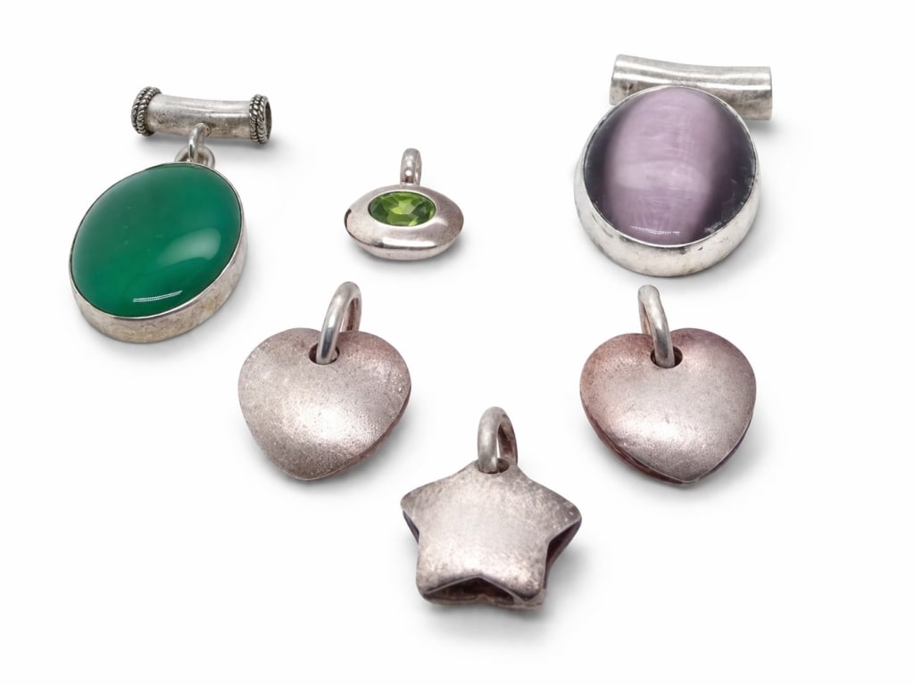 (6) Six Various 925 Sterling Pendants: (6) Six Various 925 Sterling Pendants Largest 1" High 43,13 Grams