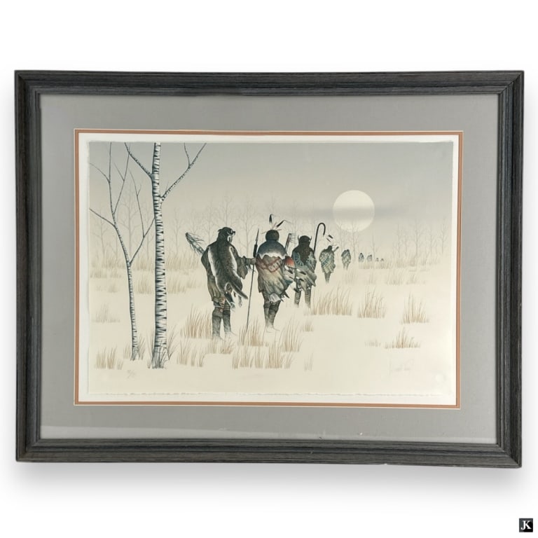Donald Vann (b. 1949) Signed Color Lithograph: Donald Vann, American (Born 1949) Color lithograph "Following The Trace". Pencil signed and numbered 105/150. Framed under glass. Good condition. Measures 18" x 26" (sight) Frame measures 27-1/2" x
