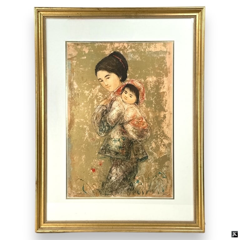 Edna Hibel (1917-2015) Color Lithograph: Edna (Hibel) Plotkin (1917 - 2015) Color lithograph "Mother & Child. Pencil signed lower right, numbered VII 6/12 ed 213 lower left. Framed under glass. In overall good condition. Measures 24" x 16"