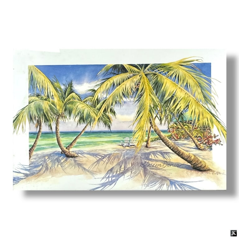 Kathleen Denis Framed Decorative Color Print: Kathleen Denis Framed Decorative Color Print "Beachside". Signed in print. Framed and presented under glass screen. Some wear to frame or in overall good condition. Measures 29" x 41" overall includin