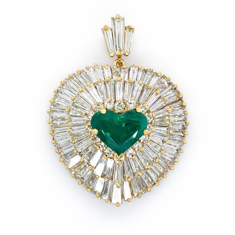 14K Yellow Gold Emerald & Diamond Heart Pendant (1 of 1)