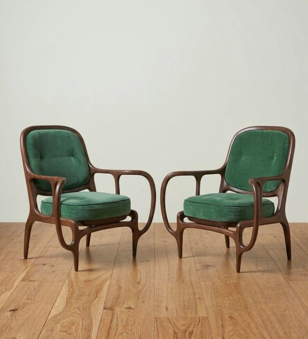 Ceccotti Collezioni Style Walnut & Mohair Lounge Chairs (1 of 3)