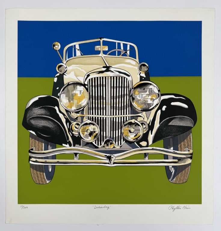 Phyllis Krim (1930-2014) Signed Serigraph: Phyllis Krim, American (1930-2014) Signed Serigraph "Duesenberg". Signed lower right, titled lower center and numbered 51/200 lower left. Minor wear along the edges of the work, otherwise in good