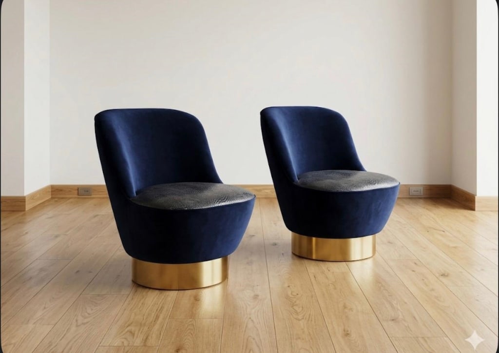 (2) Snake skin leather and velvet and brass chairs (1 of 2)