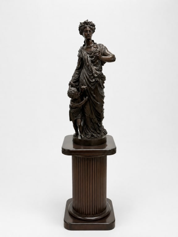 Etienne Alexandre Stella (French 19th century): Etienne Alexandre Stella (French 19th century) bronze sculpture. Bronze Measures 37 inches high x 10 inches diameter. Total Measures 65 inches high.