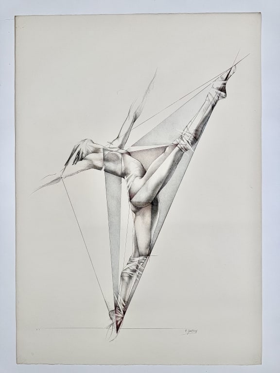 Helene Guetary (b. 1957) AP Signed Lithograph: Helene Guetary, French (b.1957) artist proof signed lithograph "Move VI'. Printed on Arches paper. Signed lower right and 'A.P' printed lower left. Minor signs of toning and wear along the edges of th