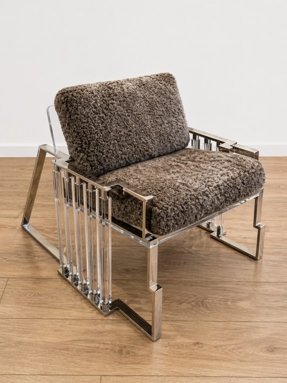 Charles Hollis jones bolt chair: Charles Hollis Jones bolt chair lucite / chrome and sheepskin Pick up location: Los Angeles, CA 90064