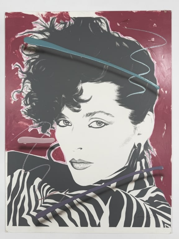 Jim Ceravolo (b. 1953) Mixed Media/Board: Jim Ceravolo, American (b. 1953) mixed media (acrylic and screenprint) on board "80s Lady". Signed and numbered 21/25 lower right. Has some creasing on corners of the board, otherwise in good