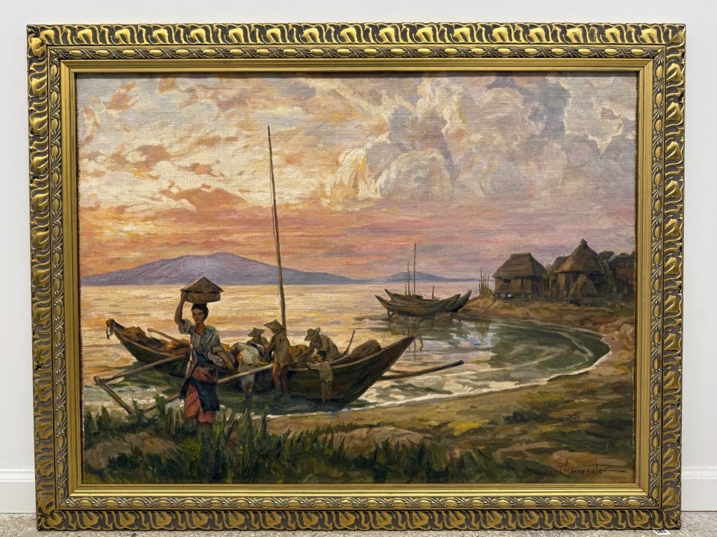 Attributed To: Fernando Amorsolo Oil/Canvas: Attributed To: Fernando Amorsolo (1892-1972) oil on canvas "Manila Bay". Signed lower right. Well framed and in good condition. Frame measures 36 1/2" x 46 3/4" Work measures 30" x 40" 16A