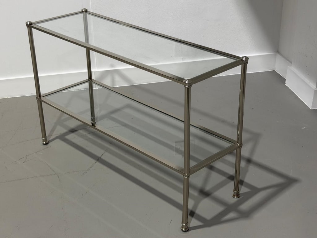 Restoration hardware beveled glass console: Restoration hardware beveled glass console Measures: 29 1/2 inches high by 48 inches wide by 16 inches deep