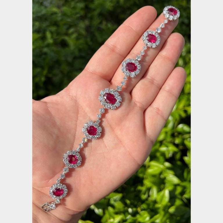 Platinum Certified Thai Ruby & Diamond Bracelet - 4
